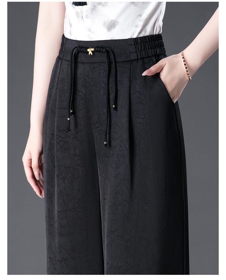 2024 Women's High Waist Drapey Wide-Leg Skirt Pants - Summer Plus Size, Eight-Point Length for Casual, Middle-Aged Style