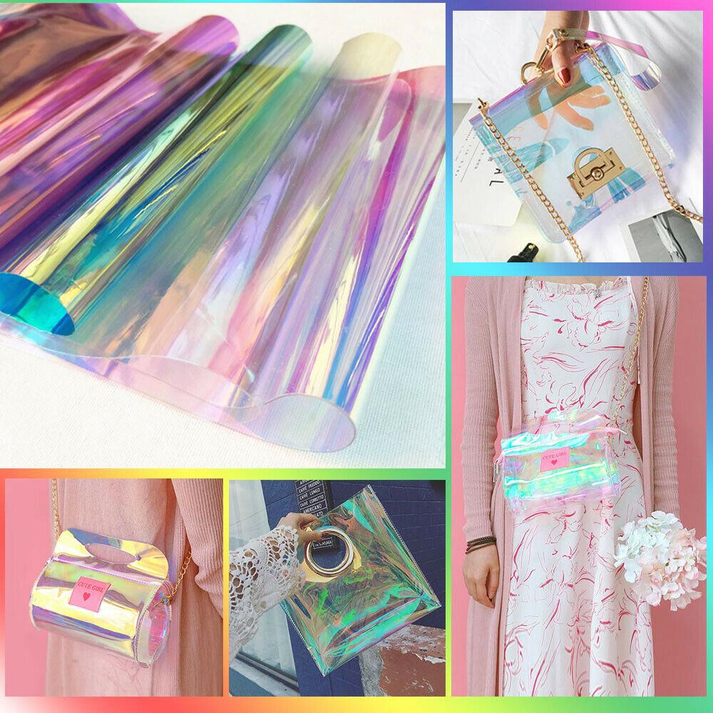 50*95CM Transparent PVC Fabric Iridescent Holographic Laser Rainbow Shiny Vinyl DIY Bows Earring Handmade Craft Bag Roll