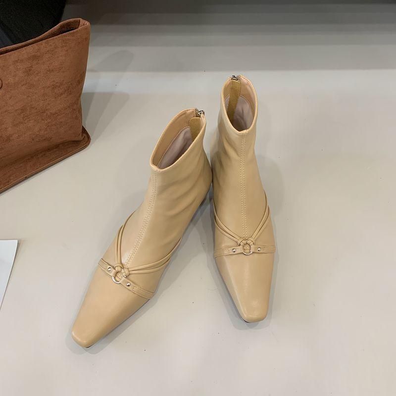

Мода Bailamos 2025 Зима Новый Бренд Женские Ботильоны На Тонком Низком Каблуке Туфли-Лодочки для Платья Модные Пряжки Круглый Носок Женские Элегантные Короткие Ботинки 39 абрикосовый