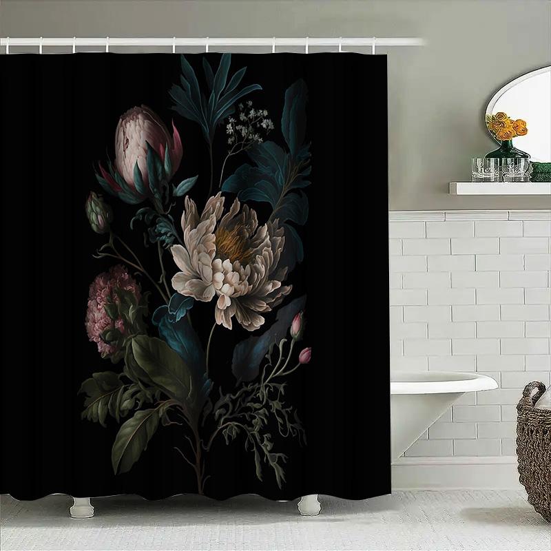 Floral Shower Curtain Botanical Flower Pattern Waterproof Bathroom Decor Vintage Nature Art Print Washroom Curtain Backdrop