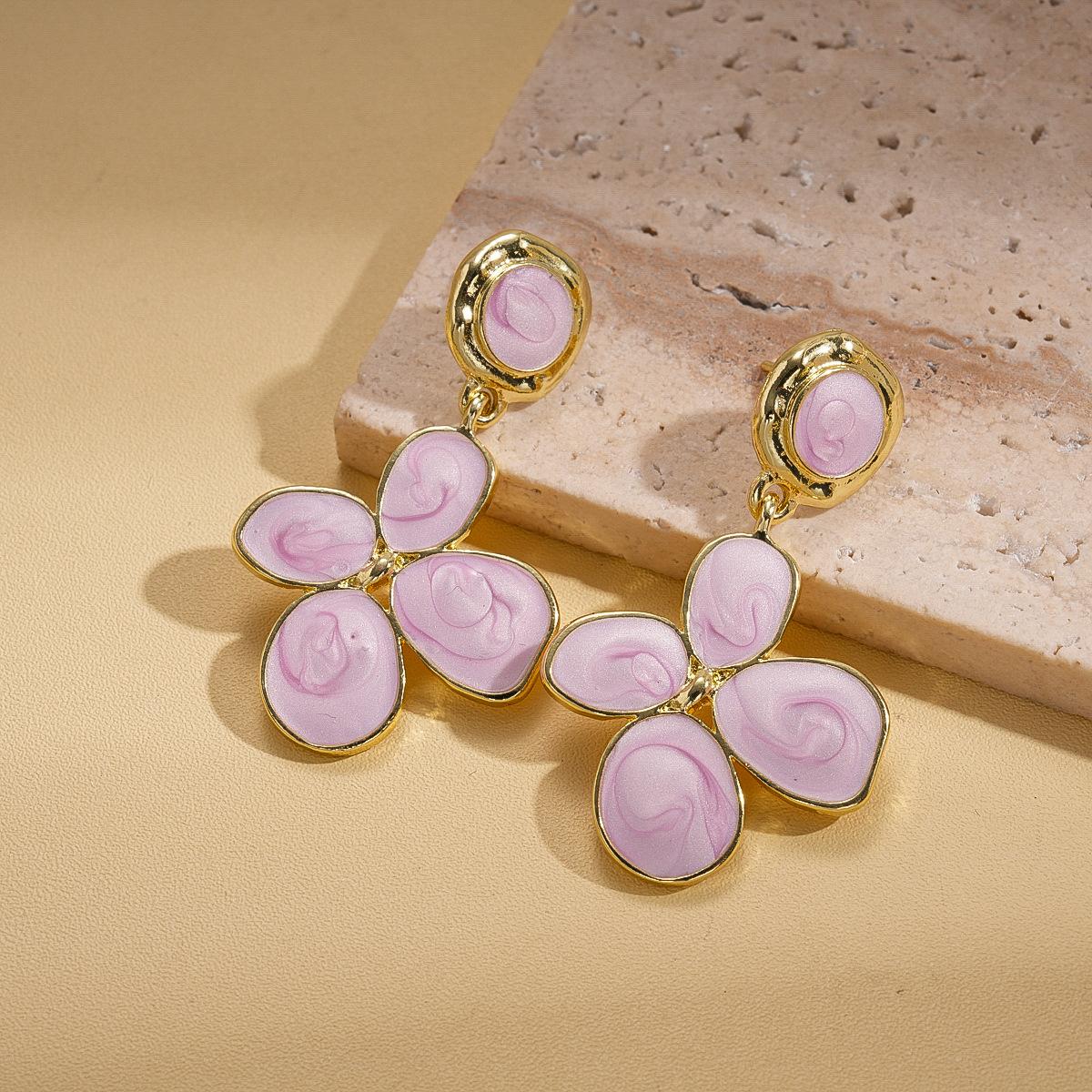 European and American oil drop flower silver needle earrings niche fresh personalized earrings