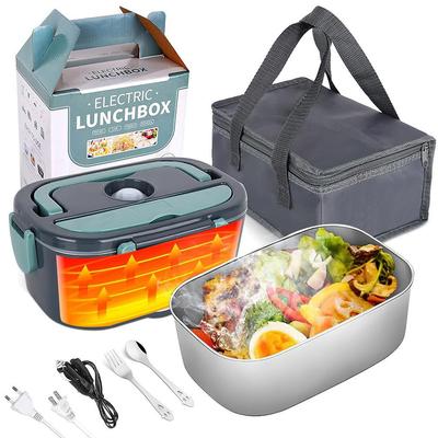 2-in-1 Portable Food Heated Warmer Container Set Grey Household Car Electric Lunch Box Food Grade Stainless Steel  Heating Bento Box