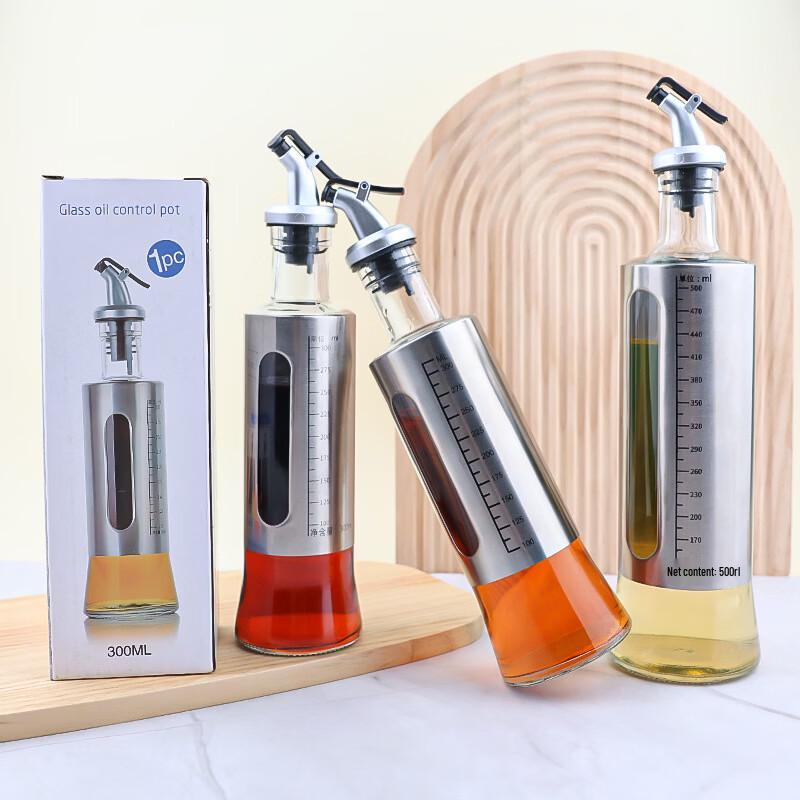 ZISIZ 500ml Glass Oil Dispenser with Stainless Steel Spout and Scale