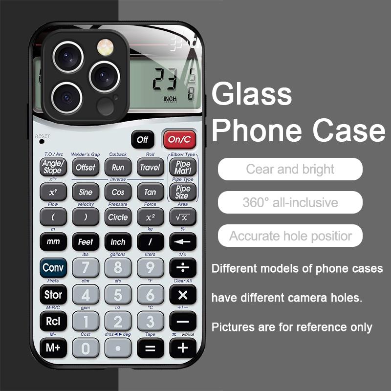 Funny Digital Calculator Pattern Tempered Glass Phone Case for IPhone 17 16 Pro Max 15 14 13 12 Mini 11 X XS MAX 7 8 Plus Cover