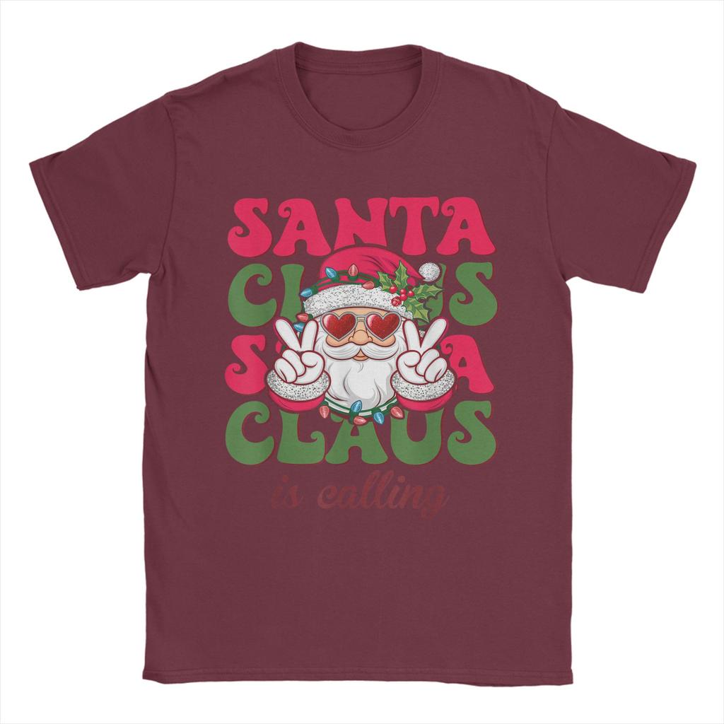 Merry Christmas Santa Clause is Calling Ringing in Holidays Men T Shirts  Fun Tee Shirt Short Sleeve Crew Neck T-Shirt Clothing