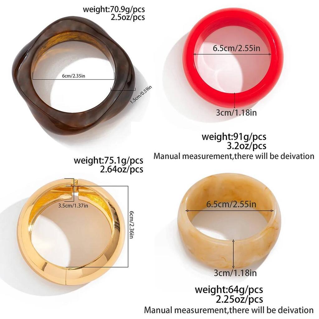 IngeSight.Z Exaggerated Irregular Red Brown Resin Acrylic Wide Resin Bracelets Women Punk Geometric Bangles Party Daily Jewelry