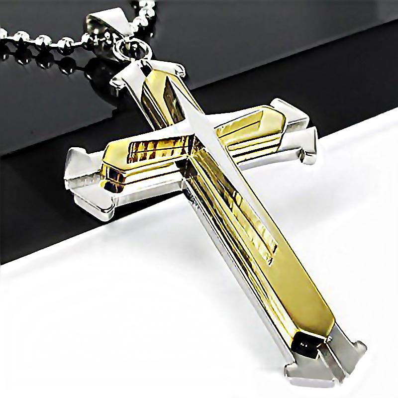 Ins New Cross Pendant Necklace For Men Simple Cool Zircon Black Gold Color Stainless Steel Chain Hip Hop Punk Jewelry Gift