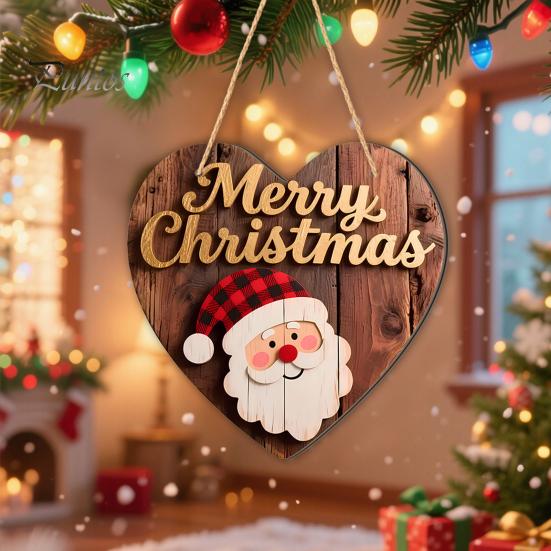 Festive Cartoon Santa Deer Ornaments Christmas Wooden Pendant, Decorative Reindeer/Santa Claus/Gnome Pattern Hanging Sign, Welcome Sign with Childlike