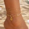 New Metal Retro Multi-layer Anklet Set for Women European and American Fashion Niche High-end Accessories