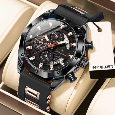 Relógio Masculino Multifuncional Cronógrafo Três Ponteiros Calendário Multifuncional À Prova d'Água Mostrador Luminoso Estudante Moda Esportivo Quartzo