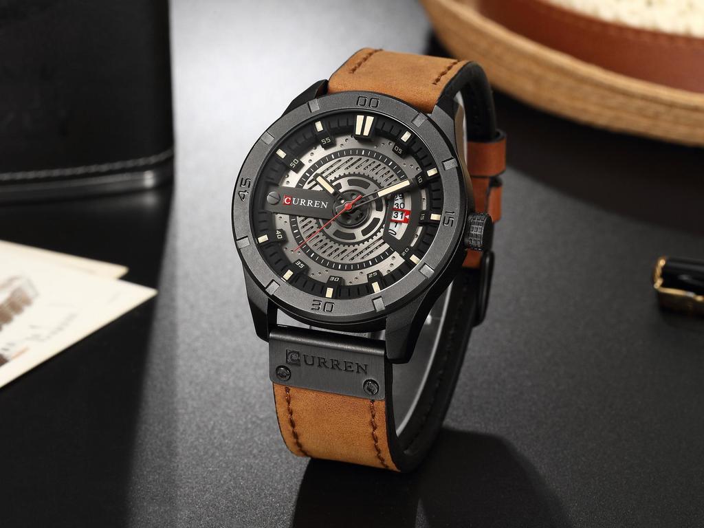 Curren 8301 Men's Leather Strap Business Calendar Watch
