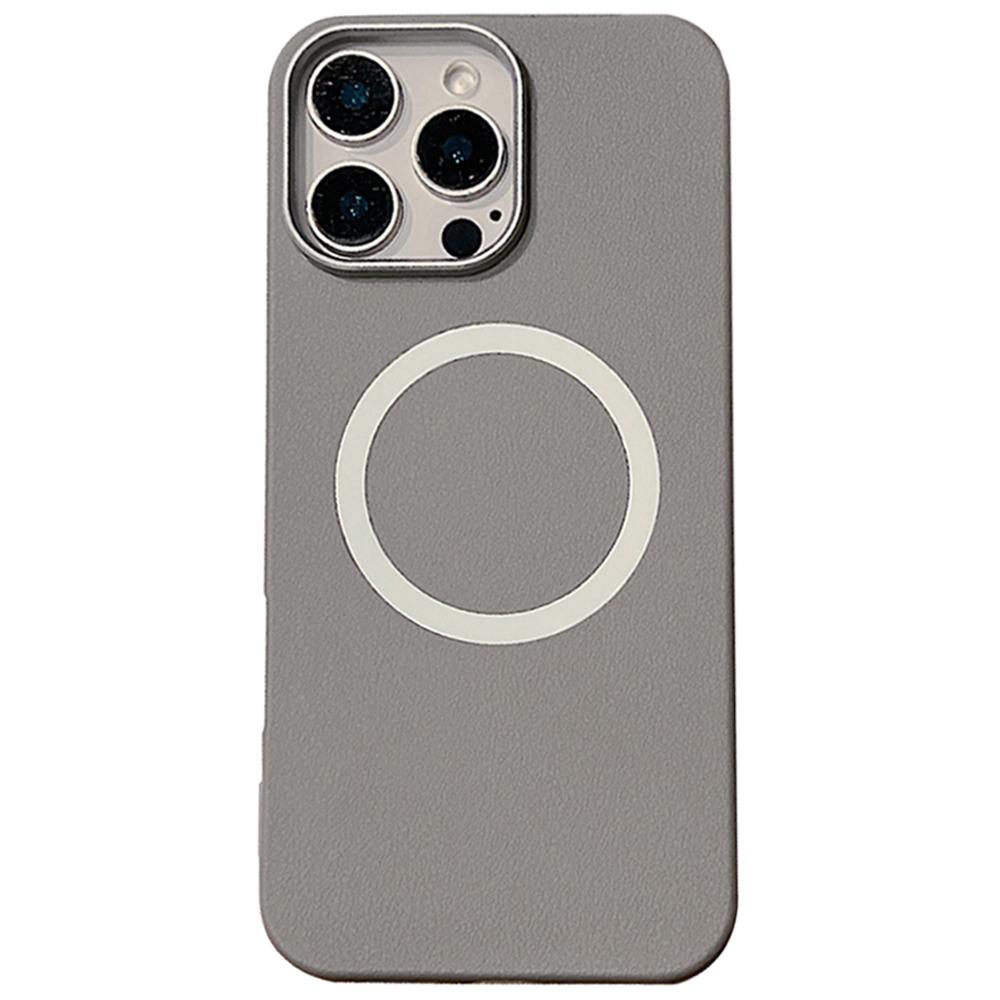

For iPhone 16 Pro Max Phone Cases Leather Texture TPU Back Cover Support Wireless Charging Grey
