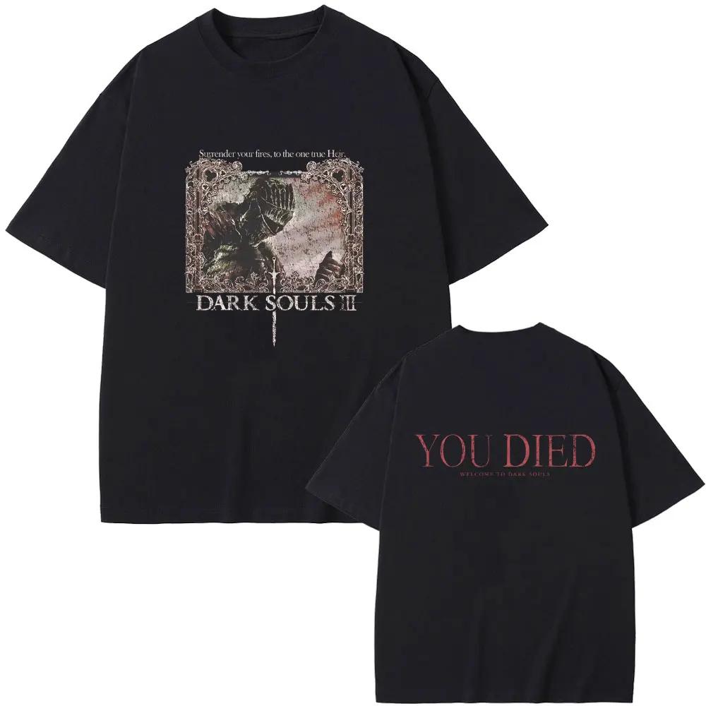 Game Dark Souls Graphic T-shirt Men Women 90s Vintage Gothic Rock Oversized Streetwear Male Punk T Shirts Tops
