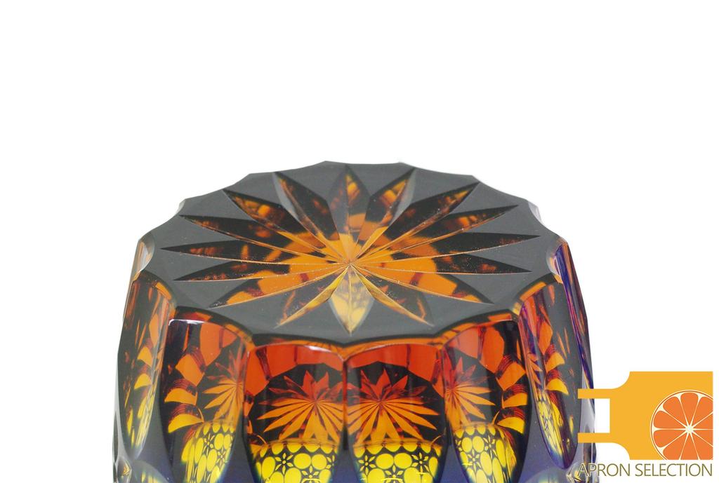 Oba Glass Rocks Glass In Wooden Box Created by Traditional Craftsman Edo Kiriko In Old Glass X Height Birthday Present Gift (Kaleidoscope/Ruri Amber)