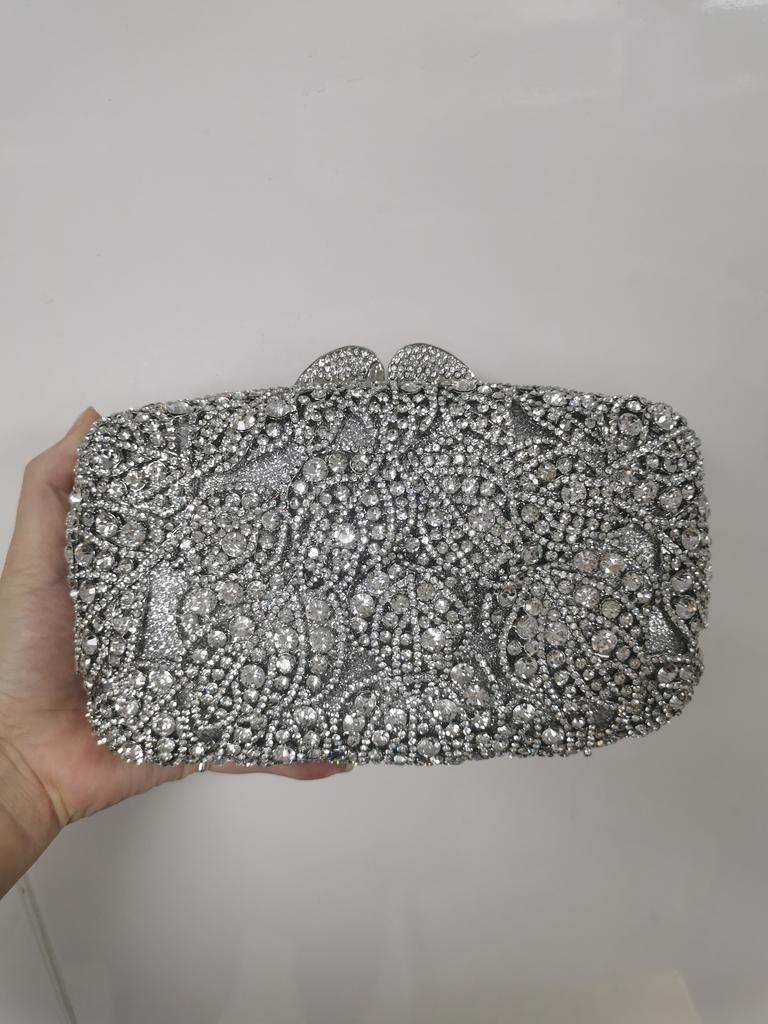 White Clear Crystal Evening Wedding Bag Big Leaves Rhinestone Women Bridal Formal Clutches Lady Party Dinner Handbag Prom Purses