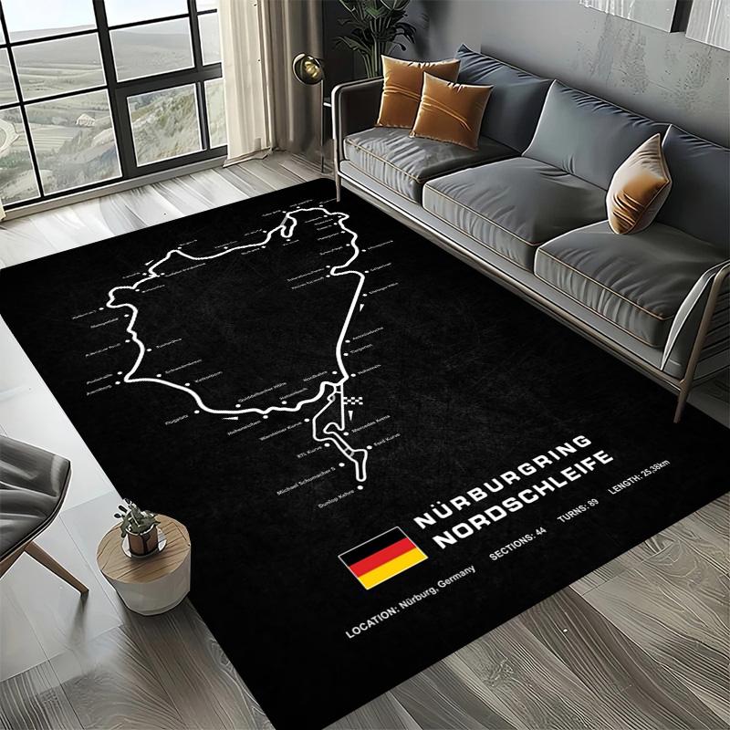 Alfombra Decorativa Tema Automovilismo Fórmula 1 Alfombra Amante de las Carreras Alfombra de Cuatro Estaciones Impresa con Circuito F1 Imola Monaco para Habitación Sofá
