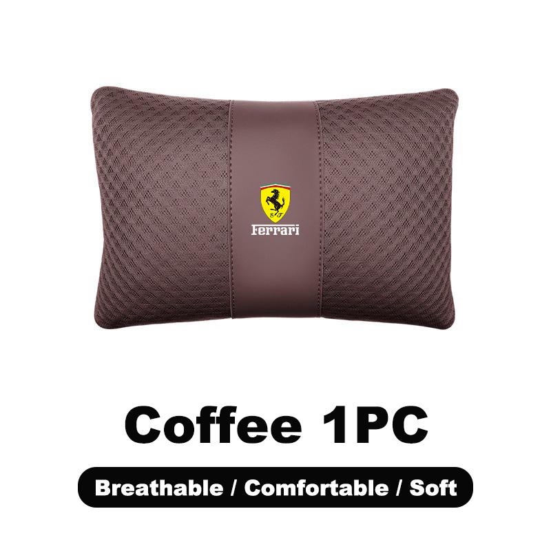 1pcs Car Leather Headrest Seat Lumbar Pillow Auto Accessories For Ferrari F430 Stradale Roma 488 Spider SF90 LaFerrari Portofino MQ6