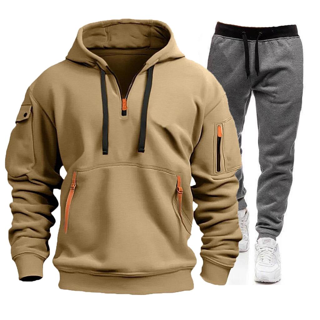 Men's 2024 Spring & Autumn Sports Zip Hoodie Sweatshirt & Sweatpants Set