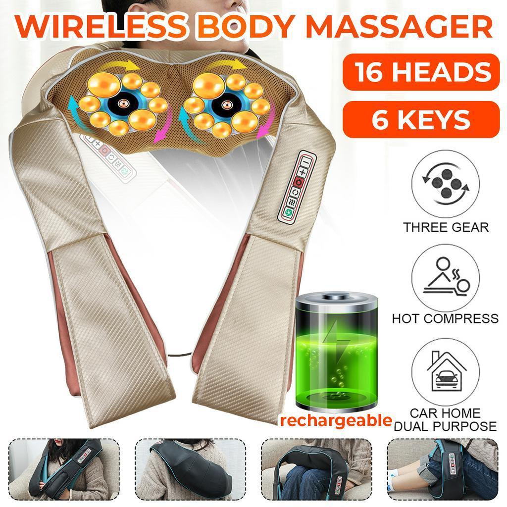 100-220V Cordless Rechargeable Neck Shoulder Massager Shiatsu Massage 3D Nodes Bidirectional Rotation Optional Heat