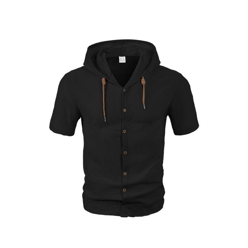 Men S Short Sleeve Hooded Open Front Shirt Loose Breathable Summer Casual