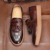 Men Classic Retro Tassels Loafers Fashion Men's Casual Shoes Embossed Leather Mens Slip-on Thick Sole Outdoor Flats 9607
