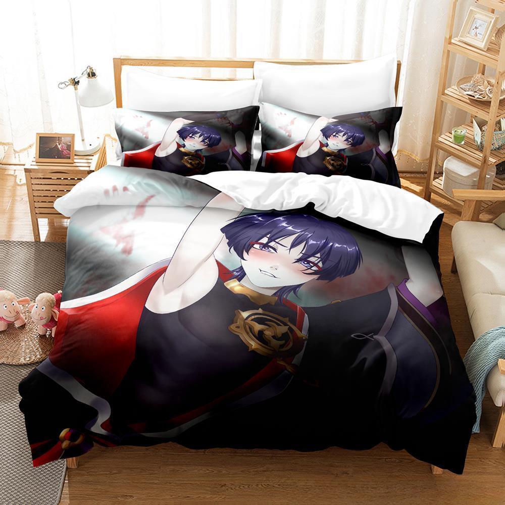 Anime Game Genshin Impact Scaramouche Bedding Set Cartoon Anime Three-piece Set Adult Kid Bedroom Duvet Cover Sets Home Textiles
