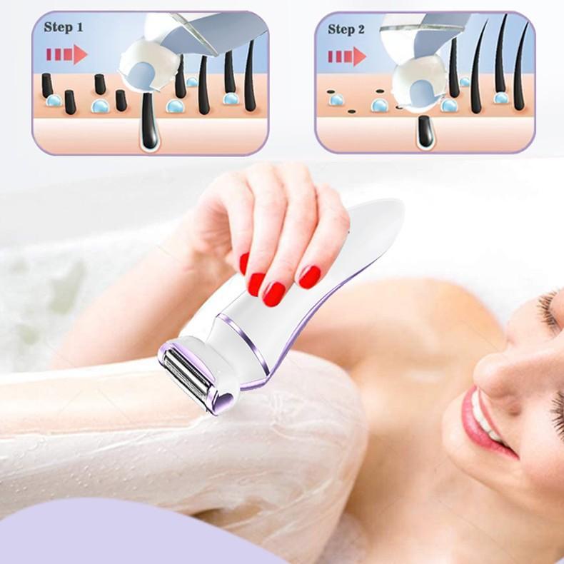 Rasoir Tondeuse Électrique 4-en-1 pour Femmes pour Bikini Aisselles Jambes Poils du Nez avec Brosse de Nettoyage, Rechargeable