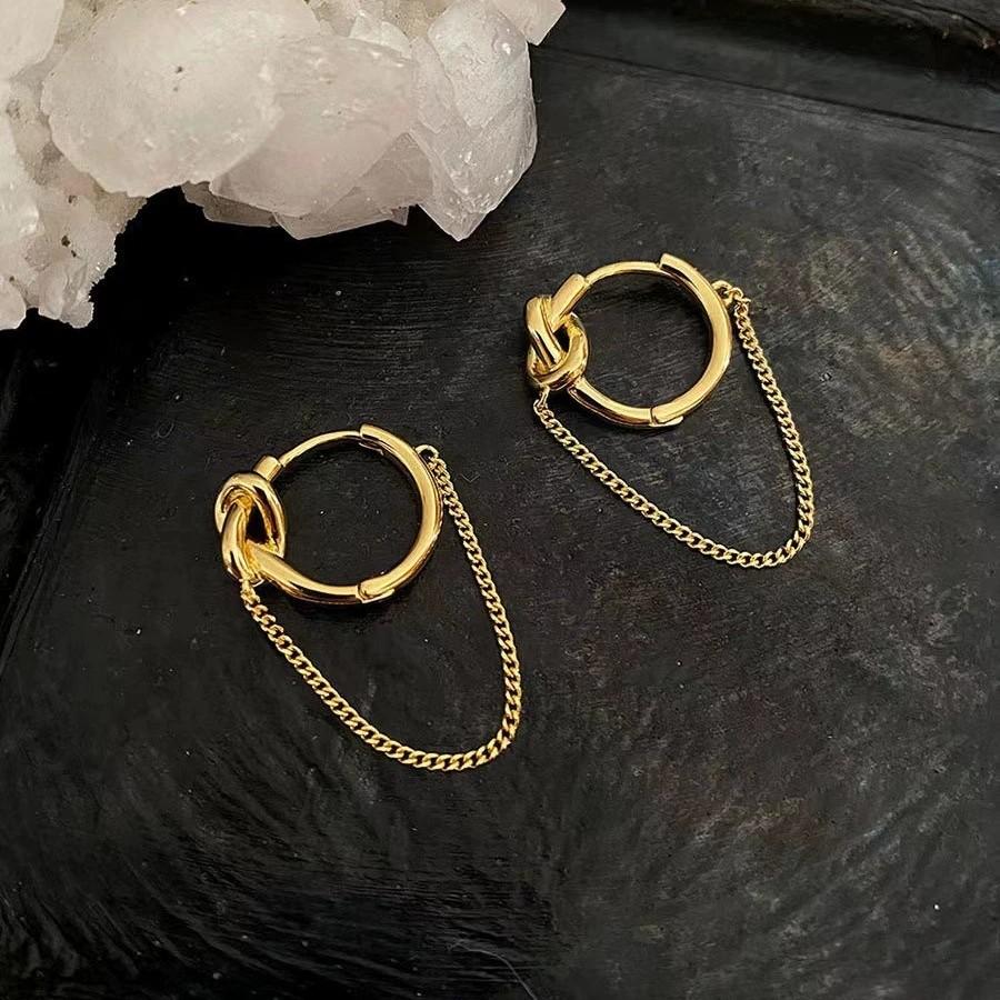 Korean Style Fashion Jewelry 18K Gold Plated 925 Sterling Silver Tassel Chain Hoop Earring for Women Silver Earring Jewelry