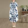 Manga corta Tallas grandes Algodón vintage floral nuevo en vestidos para mujer casual suelto vestido camisero largo de verano