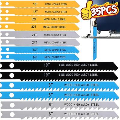 35/7PCS Jig Saw Blade Set Carbon Steel Assorted Saw Blades with U-shank Sharp Fast Cut Down Jigsaw Blade Woodworking Curve Saw