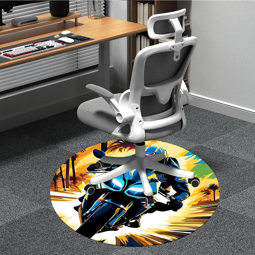 

1pc Motorbike Rider Office Round Area Rug, Indoor Mat Suitable ForOffice, Under Office Chairs Bedroom Living Room Home Decor, Room Deco T080 80cm by 80cm