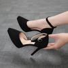 Fashion Women's Sexy Party High Heel Shoes Waterproof Platform Suede Pointed Toe Ankle Strap Hollow Hollow Femeninas Shoes