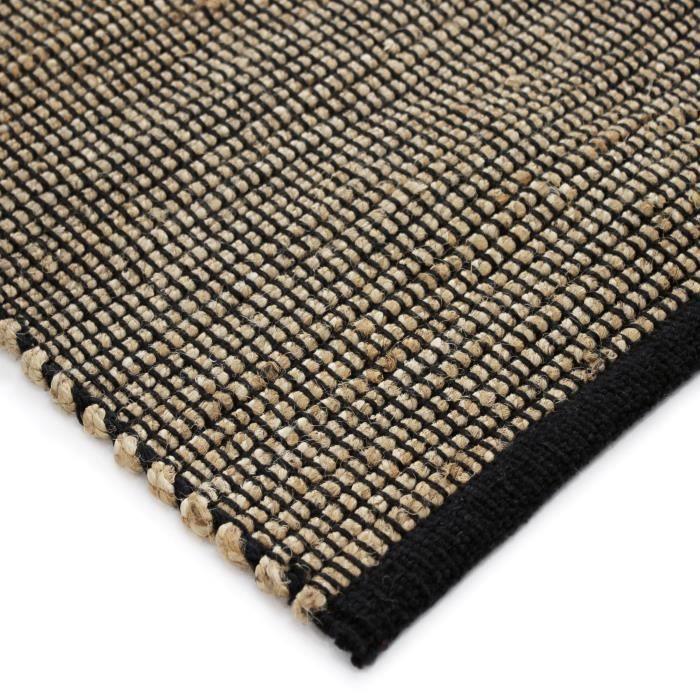 Woven Jute and Black and Natural Cotton Rug 120x170