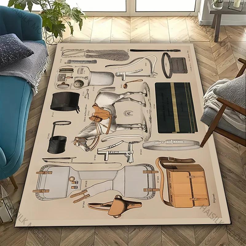 3D HD Vintage Horse Tack & Accessories Carpet for Living Room,Bedroom,Office Mat, Rug - Perfect Gift for Horse Equestrian Lovers