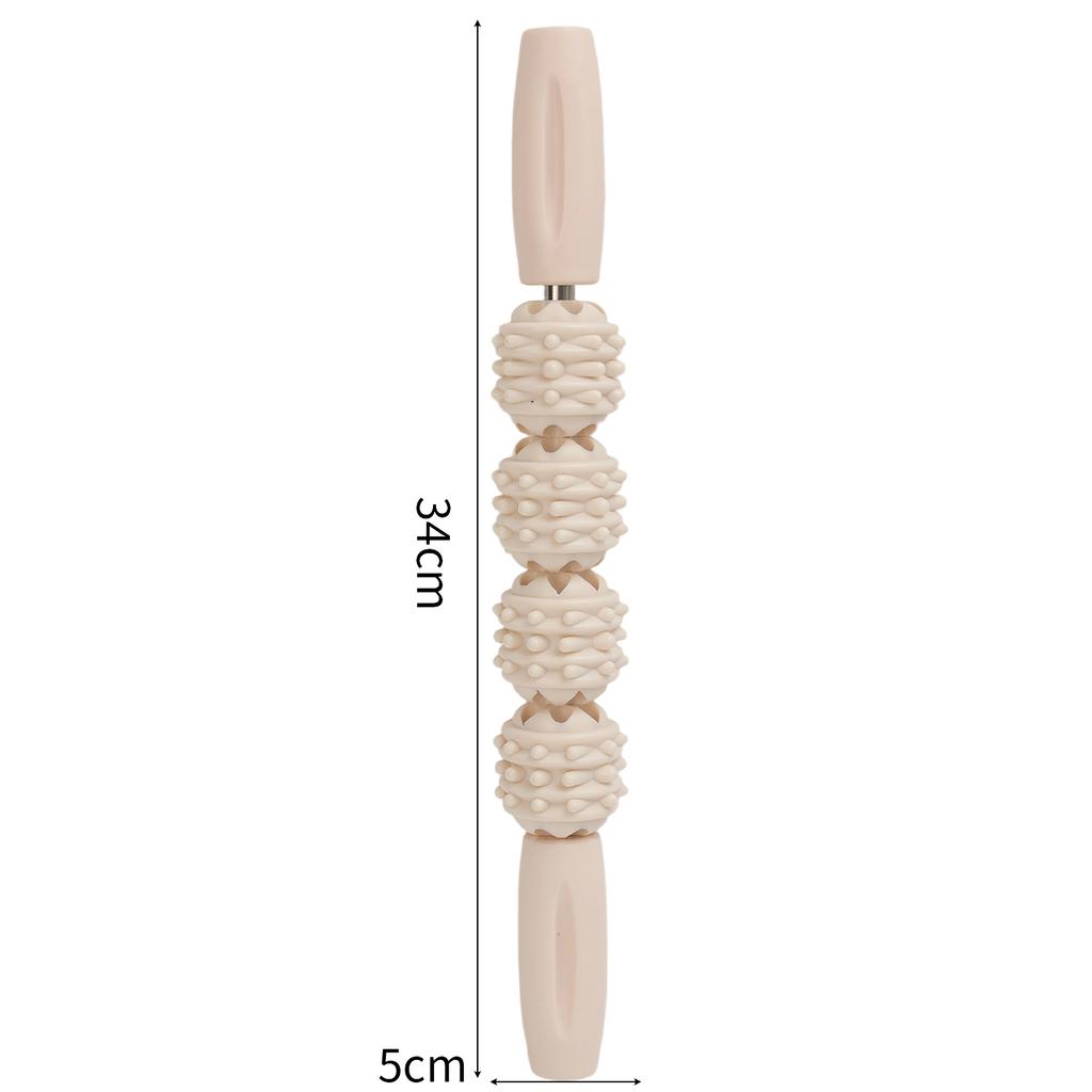 4 Ball Roller Muscles Massage Stick Relaxation Yoga Fitness Wolf Tooth Fascia for Calves Thighs Arm Full Body Massage Yoga Stick