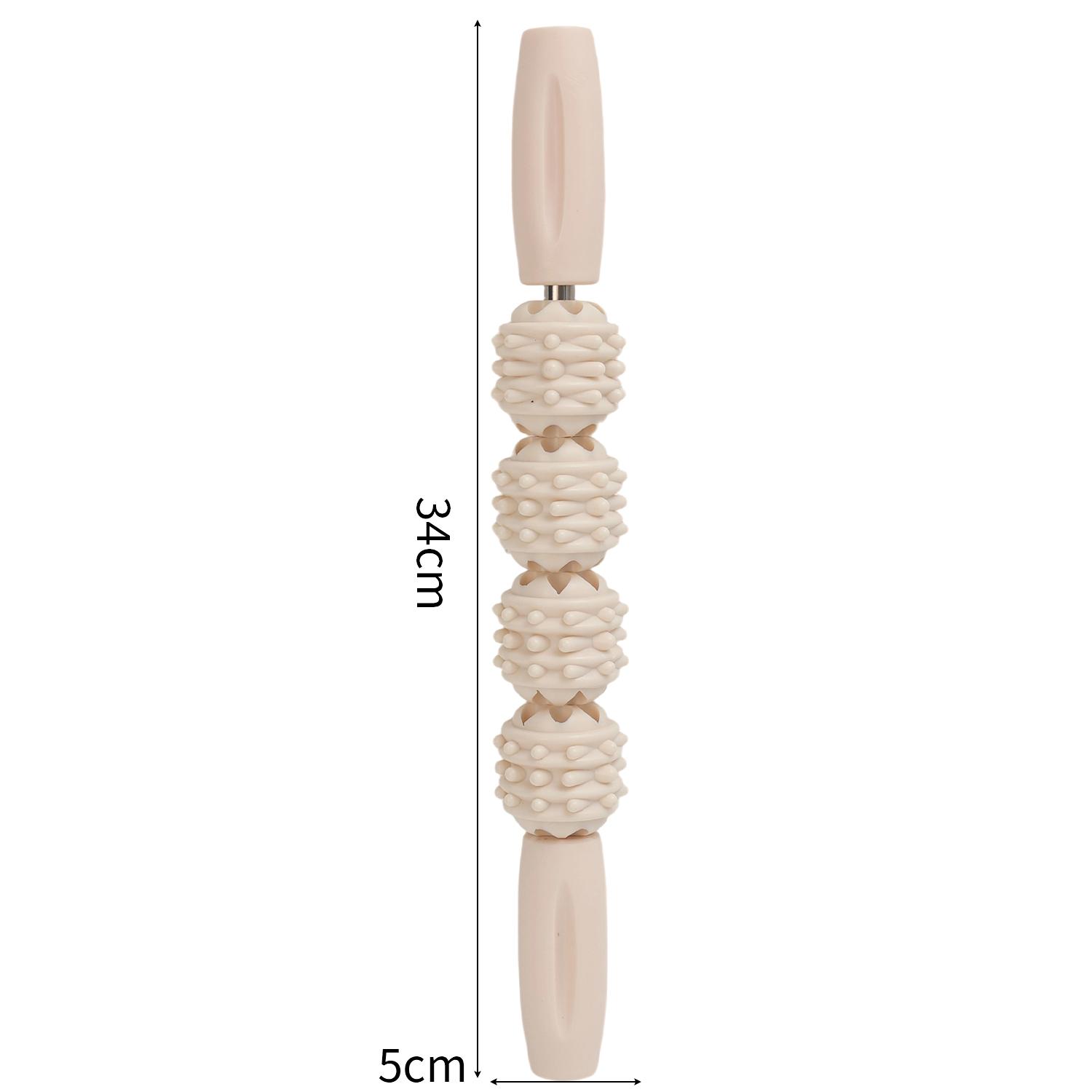 

4-шариковый роликовый массажный стик для мышц, расслабление, йога, фитнес, фасция «Волчий зуб» для икр, бедер, рук, массаж всего тела, палка для йоги белый