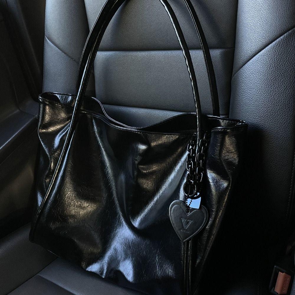 

Large Capacity Dark Cupid Bag Solid Color Shopping Bag Simple Heart Pendant Tote Bag Women