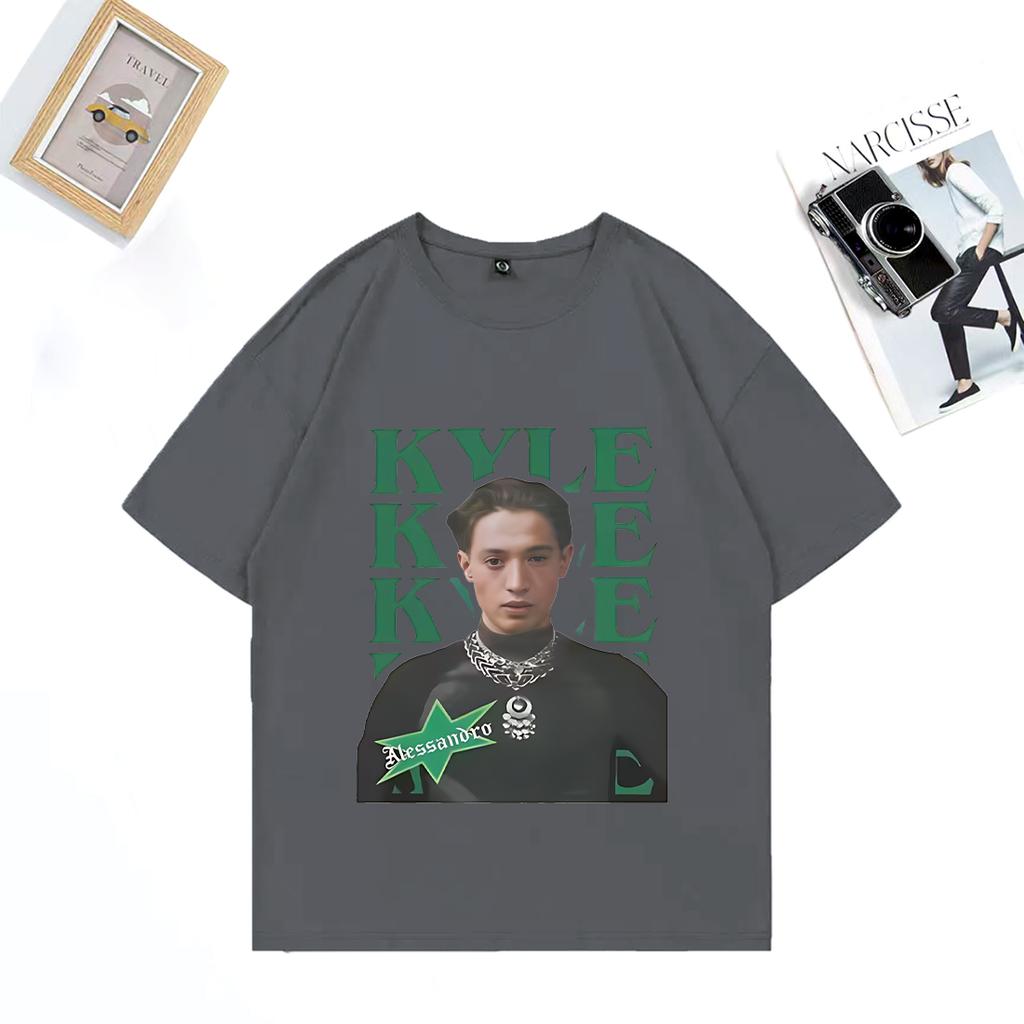 Ankunft Kyle Alessandro bedruckte T-Shirts Unisex DAMEN Heiß Leichter Eurovision Hip Hop Tops Baumwolle Kurzarm Oversized Streetwear