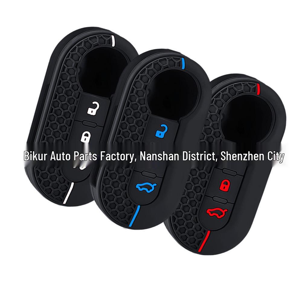 Fiat 500 Silicone Key Cover - Honeycomb Design Soft Rubber Key Shell