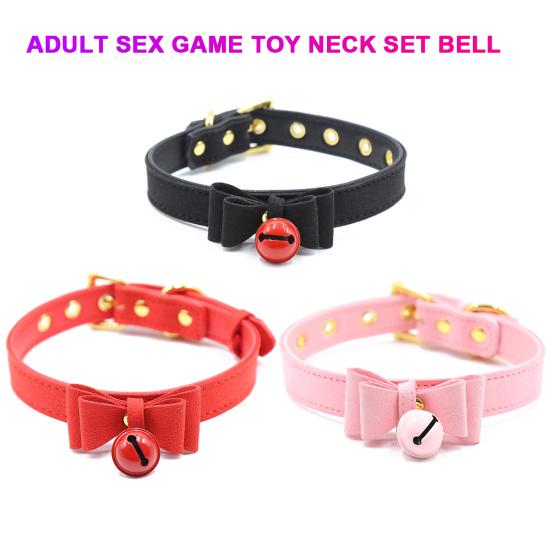 Bell Bowknot Faux Leather Belt Adjustable Collar Choker Bondage Necklace Sex Toy