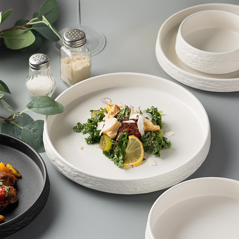 Plate Premium Soup Plate Frosted Deep Plate Salad Plate Household Japanese Dish Plate Ceramic Tableware Western Restaurant Pasta Plate