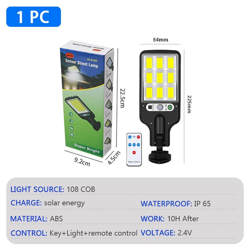 

108COB Солнечный уличный светильник, беспроводной, солнечный, уличный, водонепроницаемый, светодиодный, настенный, датчик движения, 3 режима, сад, крыльцо, декоративный светильник