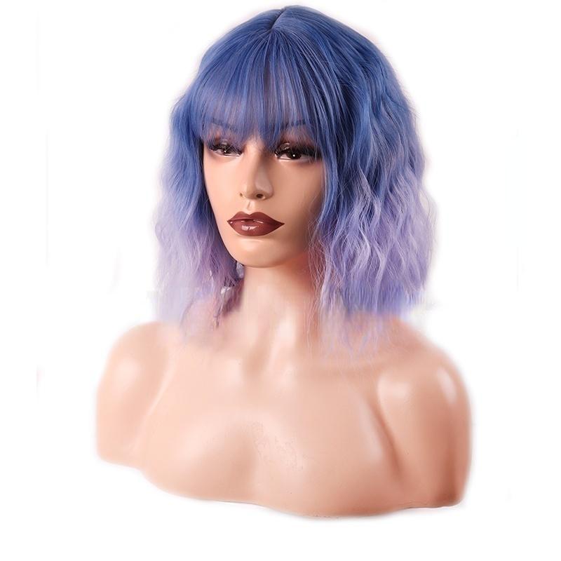MISS WIG Kurzwellige Damen-Perücke mit Pony, schwarze Kunstfaser-Perücke für den täglichen Gebrauch