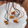 Creative Wood Gourd Pendant Necklace Long Rope Necklace Handmade Adjustable Rope Sweater Chain Present for Women Girls