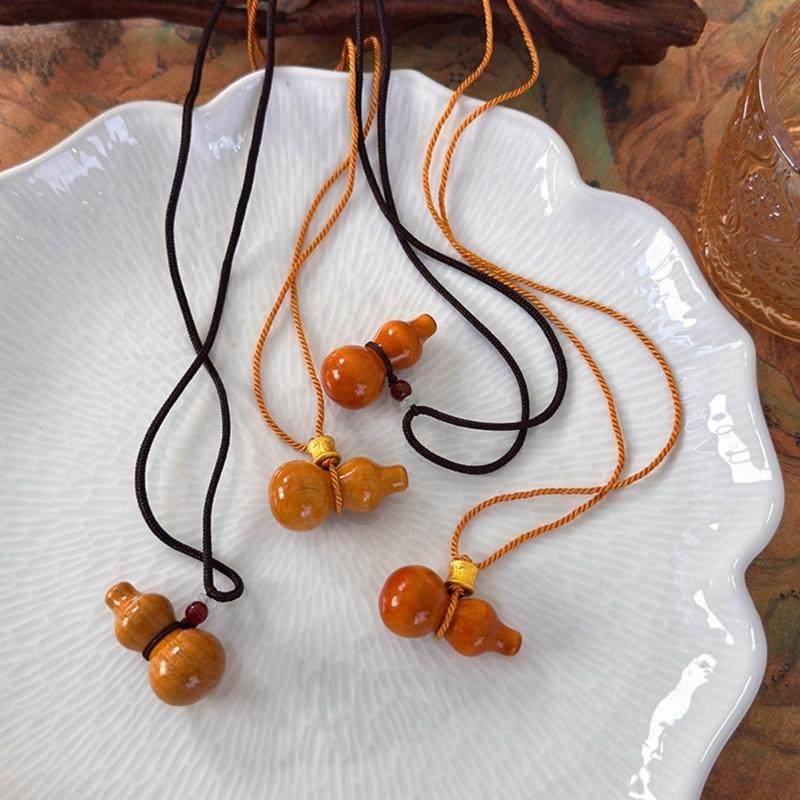 Creative Wood Gourd Pendant Necklace Long Rope Necklace Handmade Adjustable Rope Sweater Chain Present for Women Girls