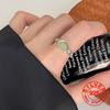 BFCLUB Silver Color Rings for Women Simple Geometric Handmade Irregular Retro Ring Green Stone Allergy For Birthday Gift
