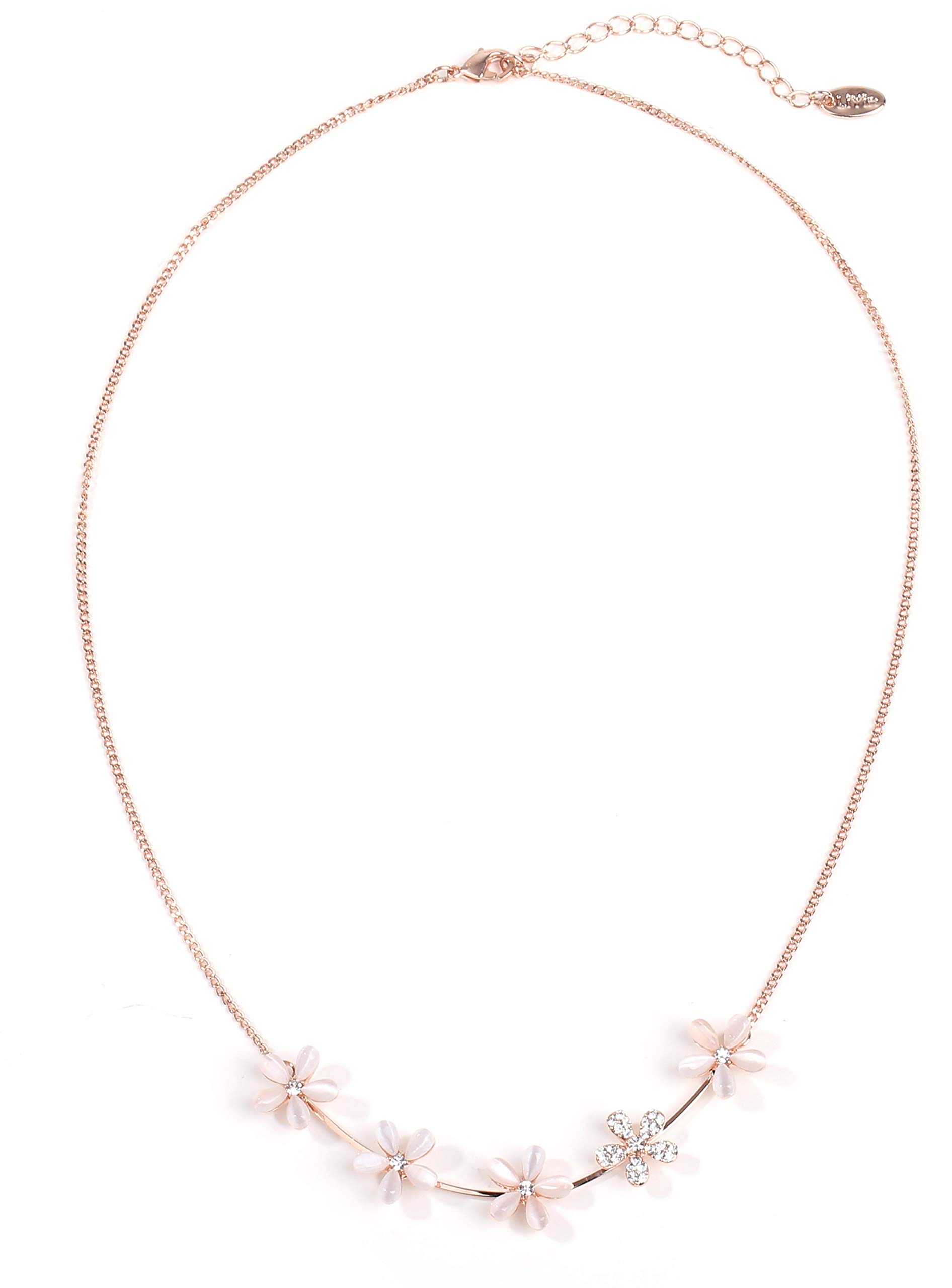 

[Univarc Brand] Flower Necklace, Jewelry Cloth, Pouch, Bag, Warranty Card - Luxurious 5-Piece Set Cat s Eye Pink Spring Flower U00082