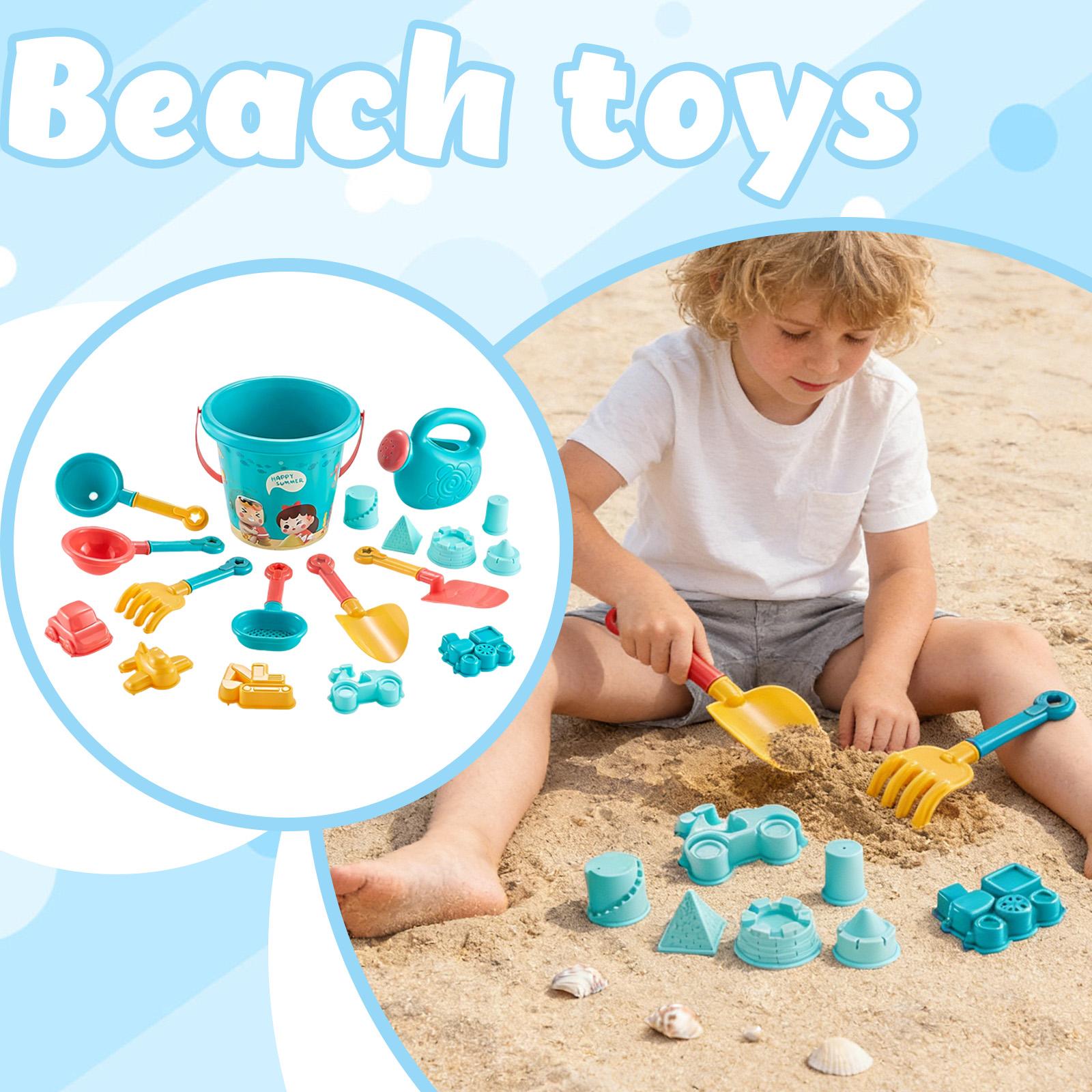 

18 Piece Beach Toy Set with Bucket Watering Can Shovel Rake and Sand Molds for Outdoor Sand Play and Water Activities One Size