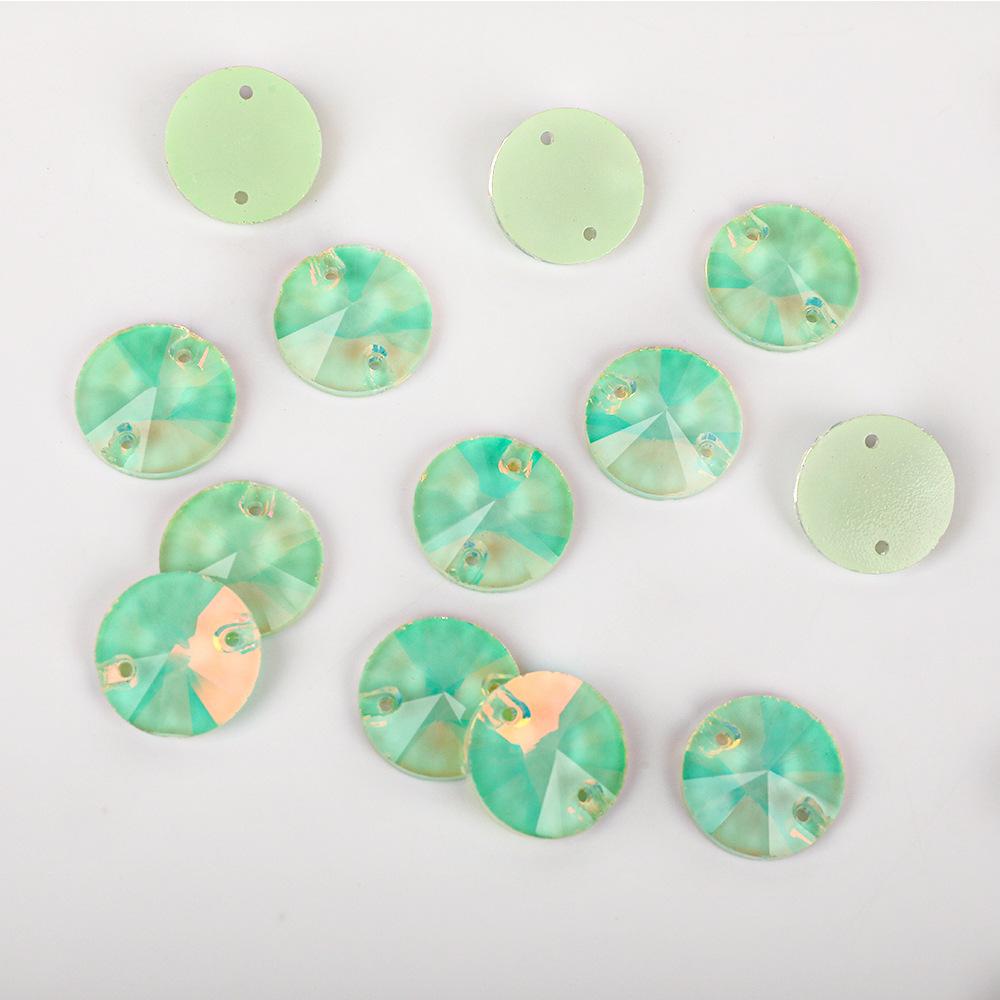 Round Satellite Neon Fluorescent Mocha Protein Glass Hand Seam Drill, Double Hole Rhinestone Flat Bottom Drill Diy Accessories Material Package