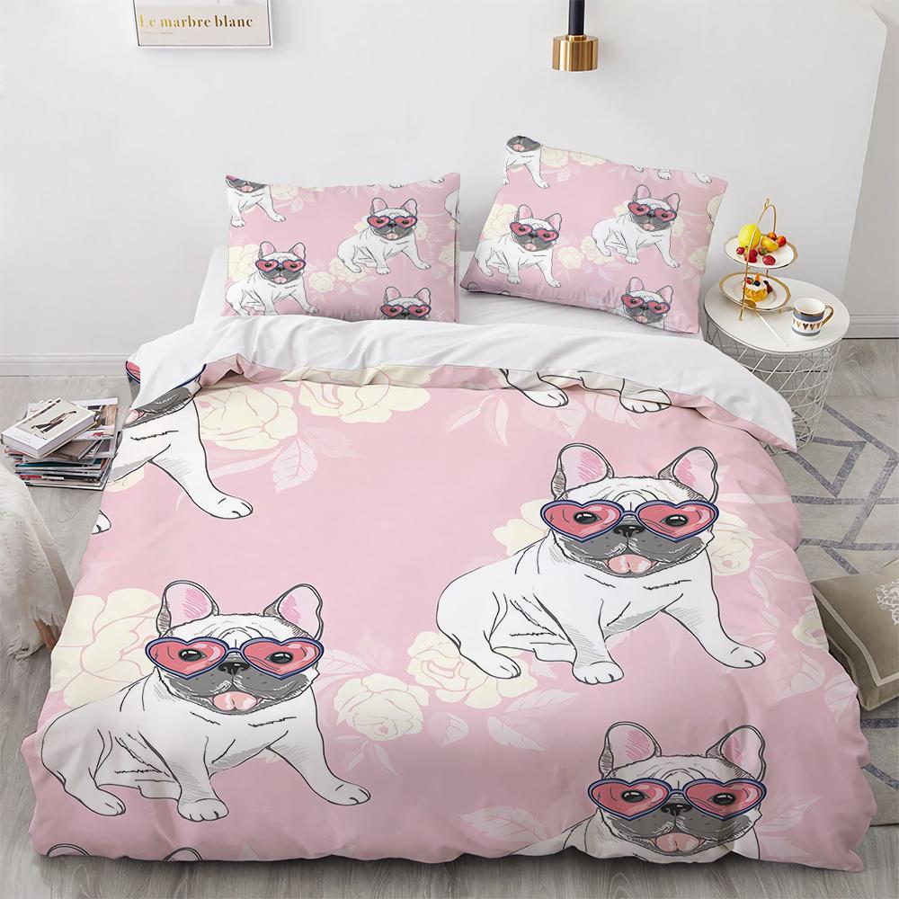 French Bulldog Bedding Set Children Boys Girls Duvet Cover Cartoon Puppy 3pcs Single Double Twin Full King Size Duvet Cover Set
